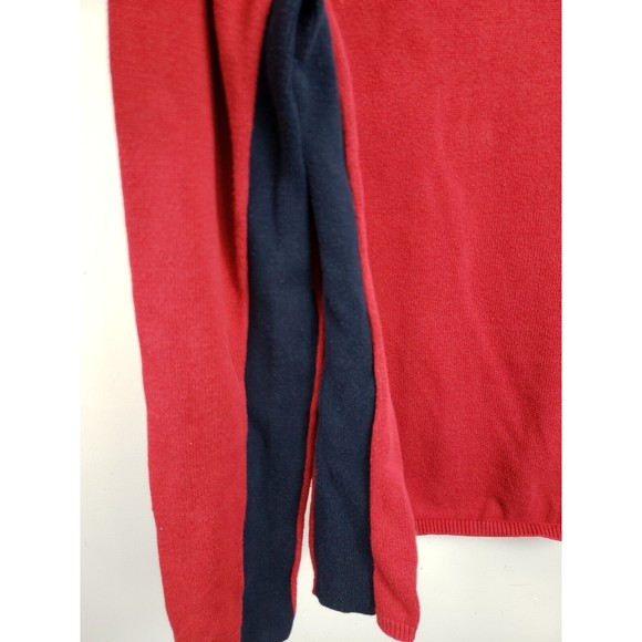 TOMMY HILFIGER WOMEN'S SZ L RED 1/4 snap RIB KNIT COTTON SPELLOUT SWEATER - Picture 8 of 9